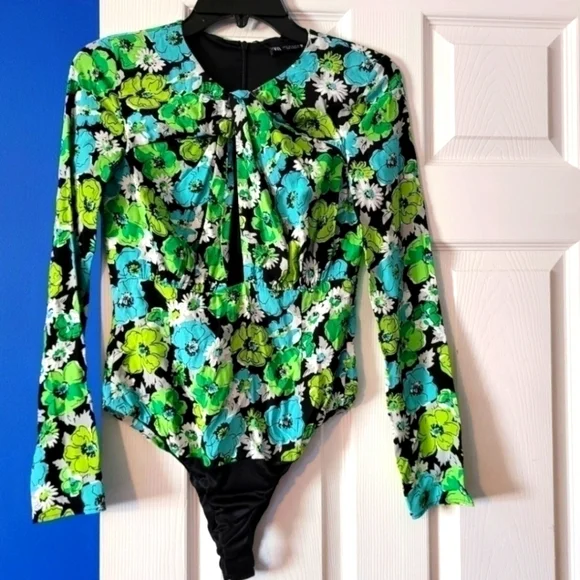 ZARA Draped Floral Bodysuit - Picture 2 of 8